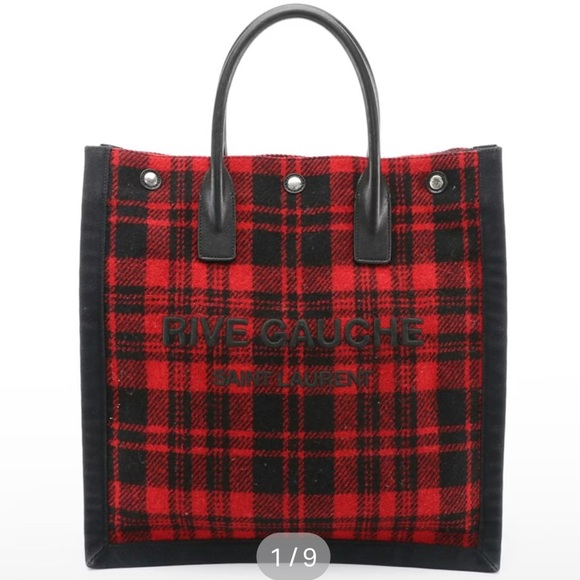 Saint Laurent Noe Red and Black Plaid Tote Bag. Rare. Large - Picture 9 of 14